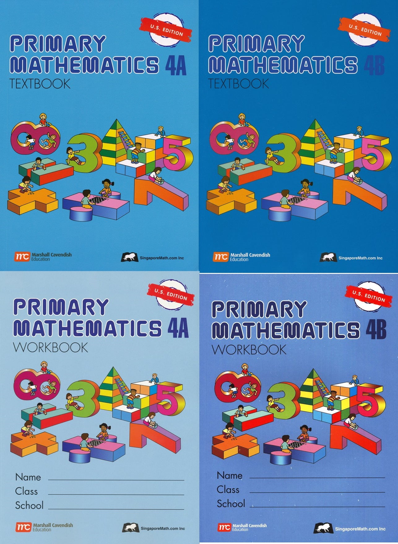 Singapore Math: Grade 4 Primary Math ( US Edition) Textbook 4A & 4B + Workbook 4A & 4B ( 4 books Set )