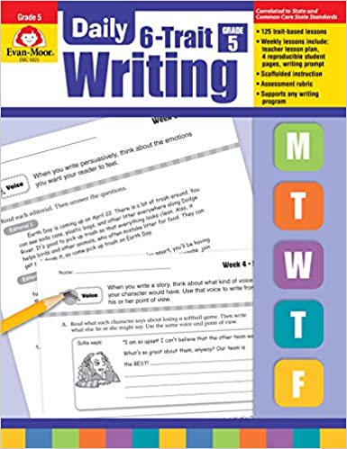 Evan Moor Daily Grade 5( 4 book set: 6-Trait Writing, Academic Vocabulary,MATH , Reading )