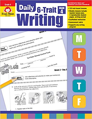 Evan Moor Daily Grade4 ( 4 book set :6-Trait Writing, Academic Vocabulary,MATH , Reading )