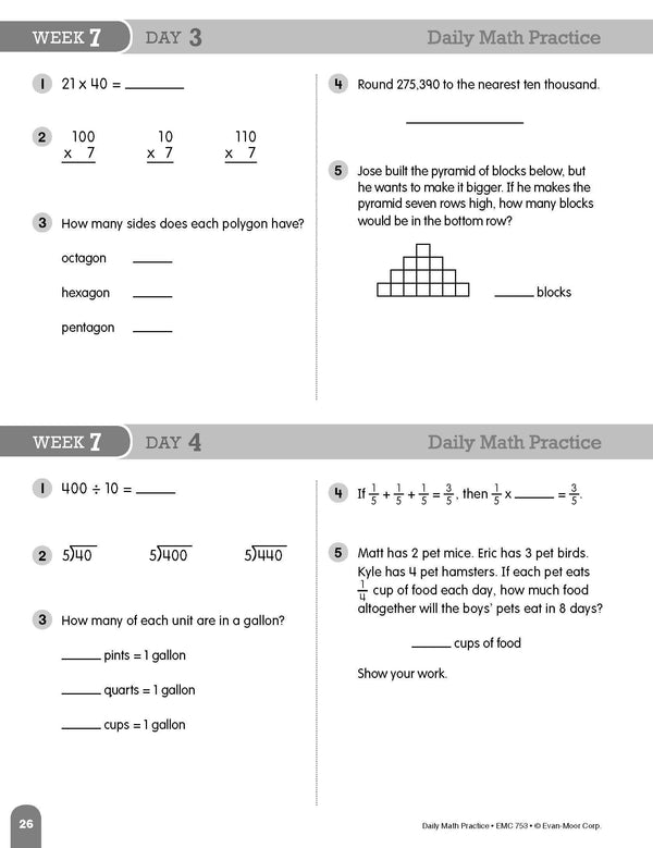 Evan Moor Daily Grade4 ( 4 book set :6-Trait Writing, Academic Vocabulary,MATH , Reading )