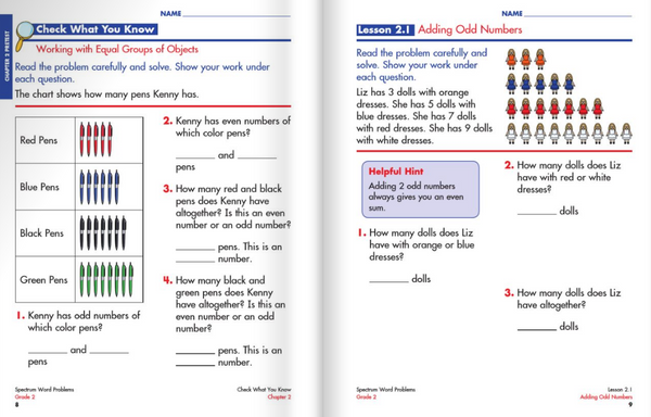 Spectrum Grade 2 Reading+Writing+Subtraction+Word Problems Workbooks (4 book set)